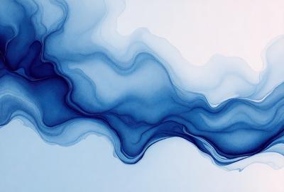 The primary subject of the image is a blue water-like substance, possibly a painting or a digital artwork. The setting is a white background, which provides a clean and minimalistic environment for the artwork. The visual style appears to be a combination of a photo and a painting, creating a unique and intriguing appearance. The colors and mood of the image are predominantly blue, which gives it a calm and serene atmosphere.