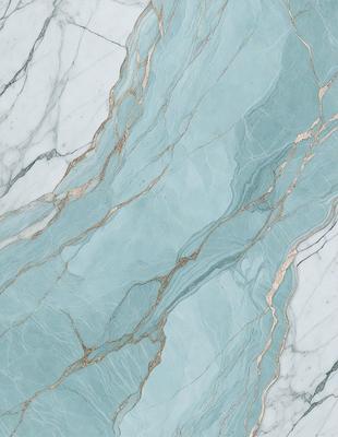 The primary subject of the image is a marble wall with a blue and gold pattern. The setting is a room with a marble floor, and the visual style is a close-up of the marble wall. The colors and mood of the image are predominantly blue and gold, creating a luxurious and elegant atmosphere.