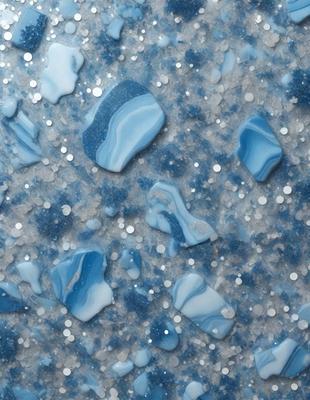 The primary subject of the image is a close-up of a blue and white rock, which is the main object in the scene. The setting is a blue background, which creates a visually appealing contrast with the rock. The visual style of the image is a close-up, which emphasizes the details of the rock. The dominant colors in the image are blue and white, giving it a calming and serene atmosphere.