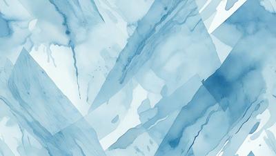 The primary subject of the image is a blue and white painting of a mountain. The setting is a snowy mountain with a blue sky in the background. The visual style is a painting, and the colors and mood are predominantly blue and white, giving the painting a cool and serene atmosphere.