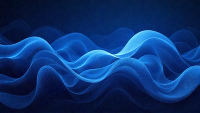 The primary subject of the image is a blue wave pattern, which is the main object, scene, or focus of the image. The setting or background is a dark blue surface, which adds to the overall atmosphere. The visual style of the image is digital art, as it is a computer-generated pattern. The dominant colors in the image are blue and black, creating a calm and serene mood.