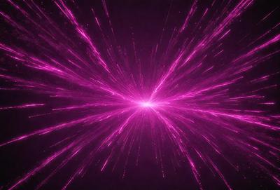 The primary subject of the image is a bright pink light, which appears to be a neon light or a purple light with a pink hue. The light is emanating from a central point, creating a starburst effect. The setting is a dark background, which contrasts with the bright light. The visual style of the image is a combination of a photo and a digital art or illustration, as the light appears to be a digital creation. The colors and mood of the image are predominantly pink