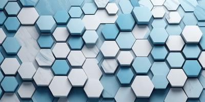 The primary subject of the image is a blue and white marble wall with a pattern of hexagons. The setting is a room with a blue and white marble wall, which serves as the background. The visual style is a photo of the marble wall, showcasing the intricate pattern of hexagons. The dominant colors are blue and white, creating a clean and elegant atmosphere.