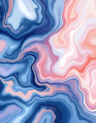 The primary subject of the image is a blue and pink abstract art piece. The setting is a blue and pink background, which complements the artwork. The visual style is a combination of digital art and illustration, creating a unique and eye-catching design. The dominant colors in the artwork are blue and pink, which evoke a sense of warmth and creativity.