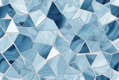 The primary subject of the image is a blue and white patterned wall, which appears to be made of glass or a similar material. The setting is a room with a blue and white color scheme, creating a cohesive and visually appealing environment. The visual style of the image is a combination of digital art and illustration, as the patterned wall and the overall composition suggest a blend of both artistic techniques. The colors and mood of the image are predominantly blue and white, giving it a clean, modern,