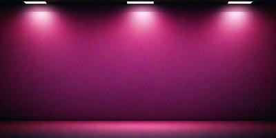 The primary subject of the image is a large, empty room with a purple wall. The setting is a dark room with a single light source, creating a dramatic atmosphere. The visual style is a photo, capturing the purple wall and the room's emptiness. The colors and mood of the image are predominantly purple, with a sense of mystery and depth.