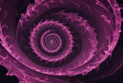 The primary subject of the image is a spiral pattern, which is the main object, scene, or focus of the image. The spiral pattern is set against a purple background, creating a visually striking and unique visual style. The colors and mood of the image are predominantly purple, giving it a vibrant and artistic appearance.