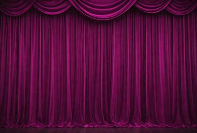 The primary subject of the image is a purple curtain, which is the main object and focus of the scene. The setting is a stage or theater, with the curtain hanging down in front of a purple background. The visual style is a photo, capturing the purple curtain and its surroundings. The colors and mood of the image are predominantly purple, creating a dramatic and theatrical atmosphere.