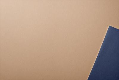 The primary subject of the image is a large, blank piece of paper. The setting is a table, and the visual style is a photo. The colors and mood of the image are predominantly neutral, with the paper being a light brown color.