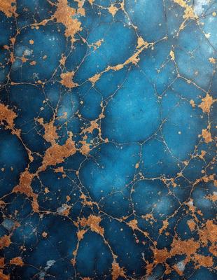 The primary subject of the image is a blue and gold patterned surface, which appears to be a piece of art or a decorative item. The setting is a close-up view of the pattern, showcasing the intricate details and colors. The visual style is a combination of digital art and illustration, as the pattern is created using a computer or digital tools. The dominant colors are blue and gold, giving the surface a rich and luxurious appearance. The overall atmosphere of the image is elegant and sophisticated.