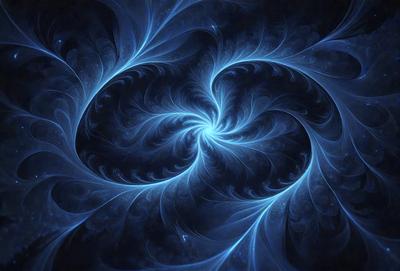 The primary subject of the image is a blue spiral pattern, which appears to be a digital art or illustration. The setting is a dark blue background, creating a contrasting and visually striking scene. The visual style is a combination of digital art and illustration, with the spiral pattern being the main focus. The colors and mood of the image are predominantly dark blue, creating a sense of depth and mystery.