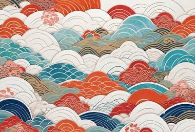 The primary subject of the image is a beautifully drawn mountain scene with a variety of colors and patterns. The setting is a mountainous landscape with a blue sky, and the visual style is a combination of digital art and illustration. The colors and mood of the image are vibrant and lively, with a sense of adventure and exploration.