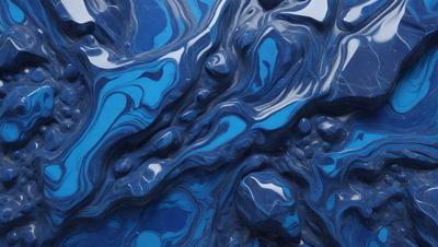 The primary subject of the image is a blue, swirling, and textured surface, which appears to be a piece of art or a decorative item. The setting is a dark blue background, which contrasts with the vibrant blue swirls. The visual style is a combination of artistic expression and digital manipulation, creating a unique and captivating appearance. The colors and mood of the image are predominantly dark and moody, with the blue swirls adding a touch of vibrancy and depth to