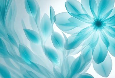 The primary subject of the image is a blue flower with a white center, surrounded by a blue background. The visual style of the image is a digital art or illustration, with the flower being the main focus of the composition. The colors and mood of the image are predominantly blue, creating a calm and serene atmosphere.