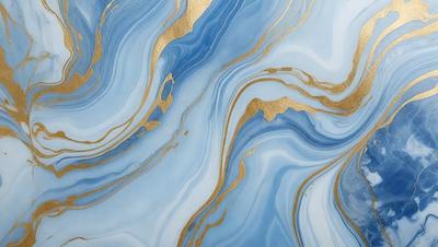 The primary subject of the image is a blue and gold marbled tile with a gold and blue pattern. The setting is a bathroom, and the visual style is a photo. The dominant colors are blue and gold, creating a luxurious and elegant atmosphere.