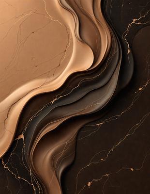 The primary subject of the image is a close-up of a marble surface with a pattern of swirls and waves. The setting is a black background, which contrasts with the marble surface. The visual style is a combination of a photo and digital art, creating a unique and intricate design. The colors and mood of the image are predominantly dark, with the marble surface providing a sense of depth and texture.