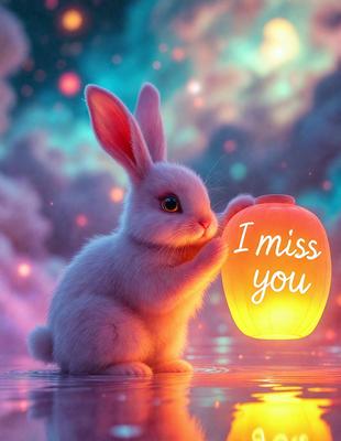 The primary subject of the image is a cute bunny holding a lighted lantern. The setting is a colorful, surreal background that adds a whimsical touch to the scene. The visual style is a combination of digital art and illustration, creating a unique and imaginative representation of the bunny and the lantern. The colors and mood of the image are predominantly pink and pastel, giving it a warm, dreamy, and cheerful atmosphere.