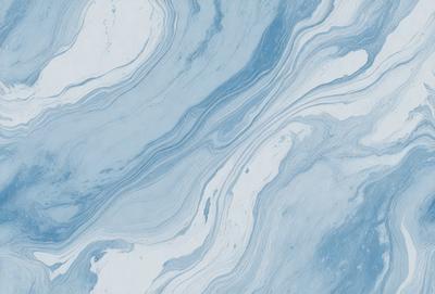 The primary subject of the image is a blue and white marbled tile. The setting is a bathroom, as indicated by the presence of the marbled tile. The visual style is a close-up of the tile, showcasing its intricate design. The dominant colors are blue and white, creating a calm and soothing atmosphere.