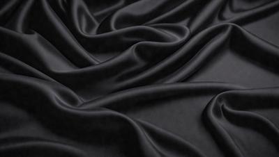 The primary subject of the image is a black fabric, which appears to be a piece of cloth or a curtain. The setting is a dark room, and the visual style is a close-up of the fabric. The colors and mood of the image are predominantly dark and moody, with the black fabric being the main focus.