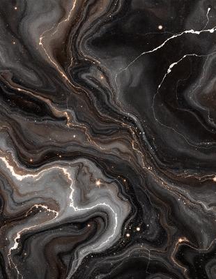 The primary subject of the image is a close-up of a black and white marble pattern. The setting is a dark background, which contrasts with the marble pattern. The visual style is a combination of a photo and digital art, creating a unique and intricate design. The colors and mood of the image are predominantly dark, with the marble pattern providing a sense of depth and texture.