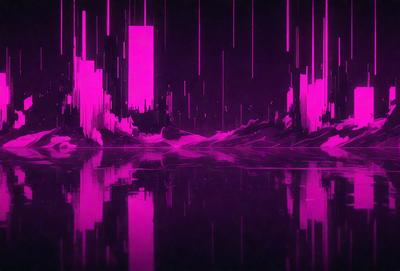 The primary subject of the image is a futuristic cityscape with a purple hue. The setting is a dark, pinkish-purple environment, which creates a unique and intriguing atmosphere. The visual style appears to be a combination of digital art and illustration, giving the scene a surreal and artistic quality. The colors and mood convey a sense of mystery and wonder, inviting the viewer to explore the cityscape further.