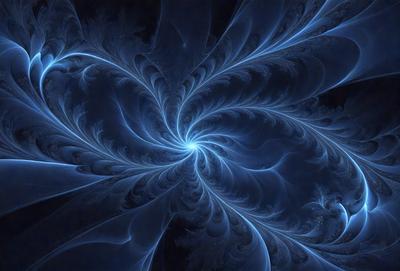 The primary subject of the image is a blue spiral pattern, which appears to be a digital art or illustration. The setting is a dark blue background, creating a contrasting and dramatic atmosphere. The visual style suggests that the image is a creative and artistic representation of a spiral, possibly inspired by nature or abstract concepts. The colors and mood convey a sense of depth and intricacy, inviting the viewer to explore the spiral pattern further.