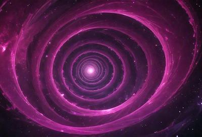 The primary subject of the image is a purple spiral, which appears to be a swirling pattern or a vortex. The setting is a dark, pinkish background, which adds to the overall mood of the image. The visual style is a combination of digital art and illustration, creating a unique and captivating visual experience. The colors and mood of the image are predominantly purple, which gives it a mysterious and intriguing appearance.