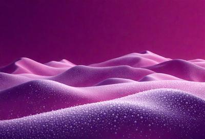 The primary subject of the image is a purple mountain range with a pinkish hue. The setting is a purple sky, which creates a striking contrast with the mountain range. The visual style is a combination of digital art and illustration, giving the image a unique and artistic appearance. The dominant colors are purple and pink, creating a serene and calming atmosphere.