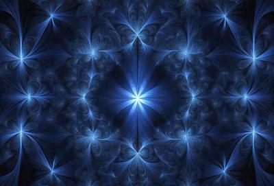 The primary subject of the image is a blue star, which is the main focus of the scene. The setting is a blue background, which creates a contrasting and visually appealing environment. The visual style of the image is digital art, as it appears to be a digital illustration or pattern. The dominant colors in the image are blue and white, giving it a calm and serene atmosphere.
