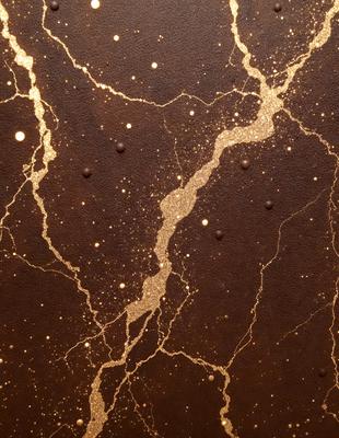 The primary subject of the image is a close-up of a gold-colored wall with a pattern of dots. The setting is a room with a brown surface, possibly a wall or a piece of furniture. The visual style appears to be a combination of a photo and a digital art or illustration, as the gold color and dots create a unique and intricate pattern. The colors and mood of the image are warm and inviting, with the gold color and dots giving the impression of a luxurious and elegant