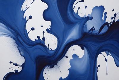The primary subject of the image is a painting of a blue and white swirl, with a mix of black and blue colors. The setting is a white background, and the visual style appears to be a digital art or illustration. The painting has a dynamic and flowing appearance, with a sense of movement and energy. The dominant colors are blue and white, with black and blue accents, creating a calming and soothing atmosphere.