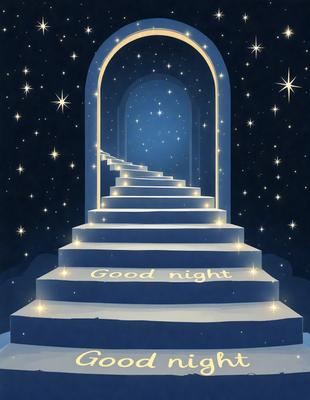 Good Night: A staircase with a blue background and a yellow message.