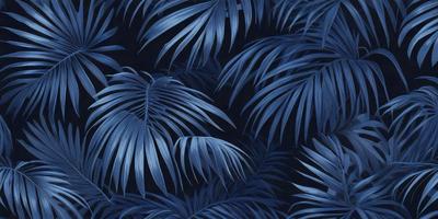 The primary subject of the image is a close-up of a blue and green palm tree. The setting is a black background, which creates a striking contrast with the vibrant colors of the palm tree. The visual style is a digital art or illustration, as the palm tree appears to be a part of a larger pattern or design. The dominant colors are blue and green, giving the image a calming and serene atmosphere.