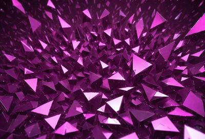 The primary subject of the image is a close-up of a purple geometric pattern, which appears to be a digital art or illustration. The setting is a purple background, and the visual style is a combination of photo and digital art. The dominant colors in the image are purple and pink, creating a vibrant and lively atmosphere.