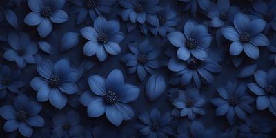 The primary subject of the image is a close-up of a blue flower, which is part of a larger blue flower arrangement. The setting is a dark blue background, which contrasts with the bright blue flowers. The visual style is a close-up of the flower, emphasizing its details and colors. The dominant colors are blue, creating a calm and serene atmosphere.