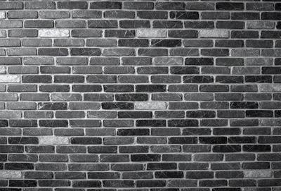 The primary subject of the image is a large, black brick wall. The setting is a brick wall, and the visual style is a photo. The dominant colors are black and grey, creating a moody atmosphere.