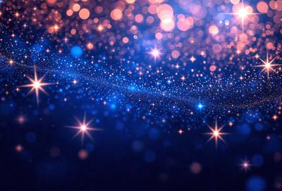 The primary subject of the image is a blue background with a starry pattern. The setting is a night sky, and the visual style is a digital art or illustration. The dominant colors are blue and white, creating a serene and peaceful atmosphere.