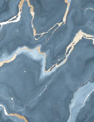 The primary subject of the image is a blue and gold marbled wall. The setting is a room with a blue and gold marbled wall, which serves as the background. The visual style is a combination of digital art and illustration, creating a unique and intricate design. The dominant colors are blue and gold, giving the wall a luxurious and elegant appearance.