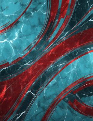 The primary subject of the image is a marble-like pattern with red and blue colors. The setting is a marble-like surface, and the visual style appears to be a combination of digital art and illustration. The dominant colors are red and blue, creating a bold and striking appearance.