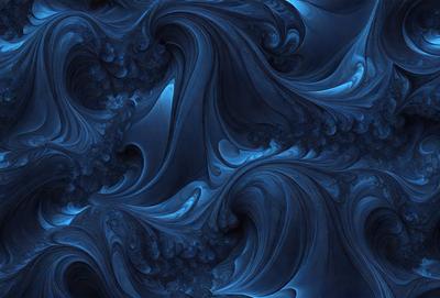 The primary subject of the image is a blue and white ocean wave. The setting is the ocean, with the wave being the main focus of the image. The visual style is a digital art or illustration, as the wave is depicted in a detailed and artistic manner. The dominant colors are blue and white, creating a serene and calming atmosphere.