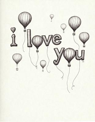 The image features a heart-shaped balloon with the words "I love you" written on it. The balloon is surrounded by several other balloons, creating a playful and loving atmosphere. The scene is set against a white background, which highlights the balloons and their messages. The visual style of the image is a combination of digital art and illustration, giving it a unique and creative appearance. The colors and mood of the image are predominantly warm and inviting, with the heart
