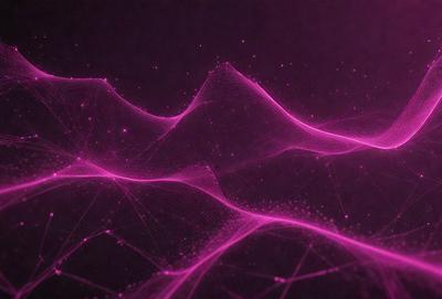 The primary subject of the image is a purple, pink, and white pattern. The setting is a dark background, and the visual style appears to be a digital art or illustration. The colors and mood of the image are predominantly pink and purple, creating a vibrant and lively atmosphere.