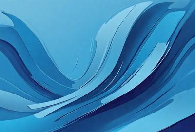 The primary subject of the image is a large, blue wave. The setting is a blue ocean, and the visual style is a digital art or illustration. The dominant colors are blue and white, creating a calm and serene atmosphere.