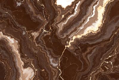 The primary subject of the image is a close-up of a marble stone with a pattern of swirls and stripes. The setting is a natural environment, with the marble stone being the main object of focus. The visual style is a close-up of the marble, showcasing its intricate patterns. The colors and mood of the image are predominantly brown and earthy, giving it a natural and earthy atmosphere.