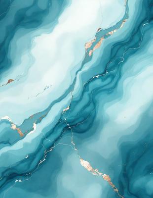 The primary subject of the image is a blue and white marbled surface, which appears to be a piece of art or a decorative item. The setting is a blue and white marbled wall, and the visual style is a combination of digital art and illustration. The colors and mood of the image are predominantly blue and white, creating a serene and calming atmosphere.
