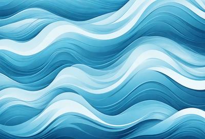 The primary subject of the image is a blue and white ocean wave. The setting is the ocean, with the wave being the main focus of the image. The visual style is a digital art or illustration, as the wave is depicted in a detailed and artistic manner. The dominant colors are blue and white, creating a serene and calming atmosphere.