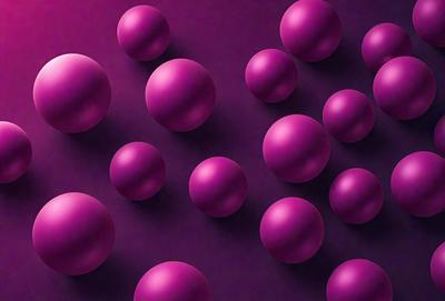 The primary subject of the image is a group of purple balls arranged in a pattern. The setting is a purple background, which creates a visually striking contrast with the balls. The visual style is a combination of photo and digital art, as the balls appear to be a mix of real and artificial elements. The colors and mood of the image are predominantly purple, giving it a calm and soothing atmosphere.