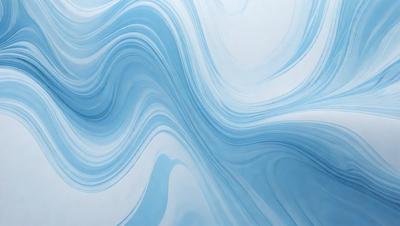 The primary subject of the image is a large, blue, flowing wave. The setting is a white wall, which serves as the backdrop for the wave. The visual style is a digital art or illustration, as the wave appears to be a digital creation. The dominant colors are blue and white, creating a serene and calming atmosphere.