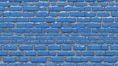 The primary subject of the image is a blue brick wall. The setting is a brick wall with a blue color, and the visual style is a photo. The colors and mood of the image are predominantly blue, creating a calm and serene atmosphere.
