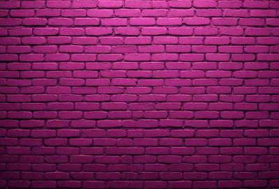The primary subject of the image is a brick wall, which is the main object, scene, or focus of the image. The setting/background is a purple brick wall, and the visual style is a photo. The dominant colors and overall atmosphere are purple and pink, creating a unique and visually striking scene.